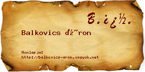 Balkovics Áron névjegykártya